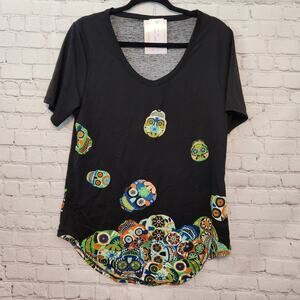 NWT LulaRoe Iris Black Sugar Skull Halloween Short Sleeve Top‎ Women's S